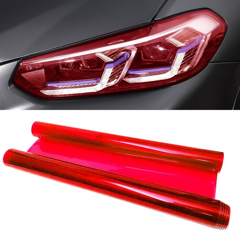 Hirificing Tint Film for Taillight Headlight Fog Light, 12×48 Inches Vinyl Self-Adhesive Car Tail Light Tape, Brake Light Headlight Cover Protection Film Color Shiny Chameleon Sticker (Red) - Image 1